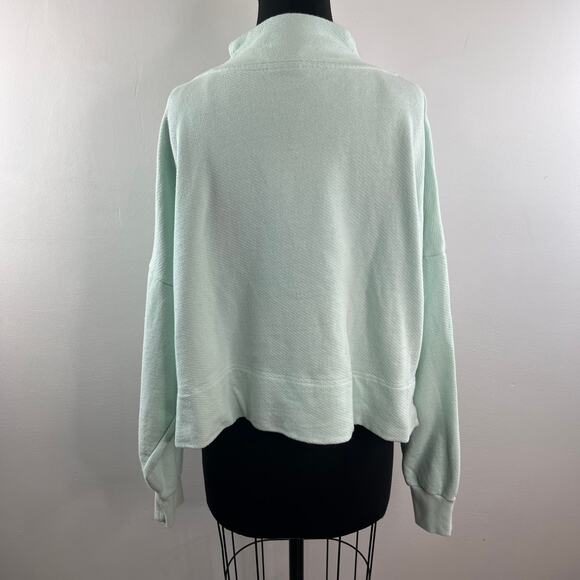 Sweaty Betty Blue Sweatshirt Mock Neck Half Zip Drop Shoulder Banded Hem Sz XXL - Picture 6 of 10